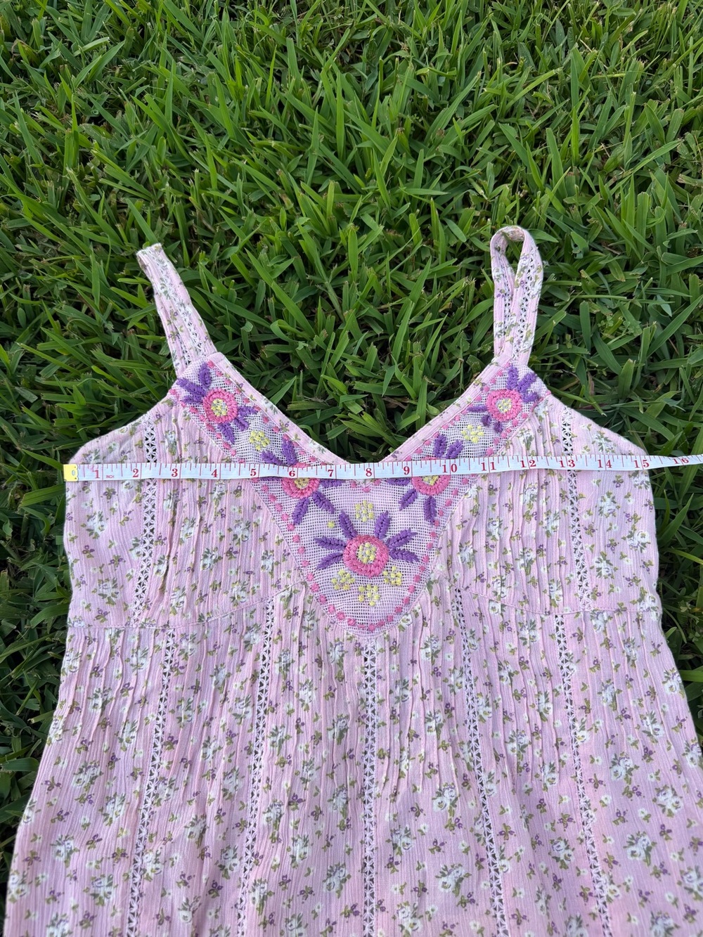 Vintage Nolita Pink Floral Embroidered Lace Boho Babydoll Tank Top Medium - Picture 3 of 8